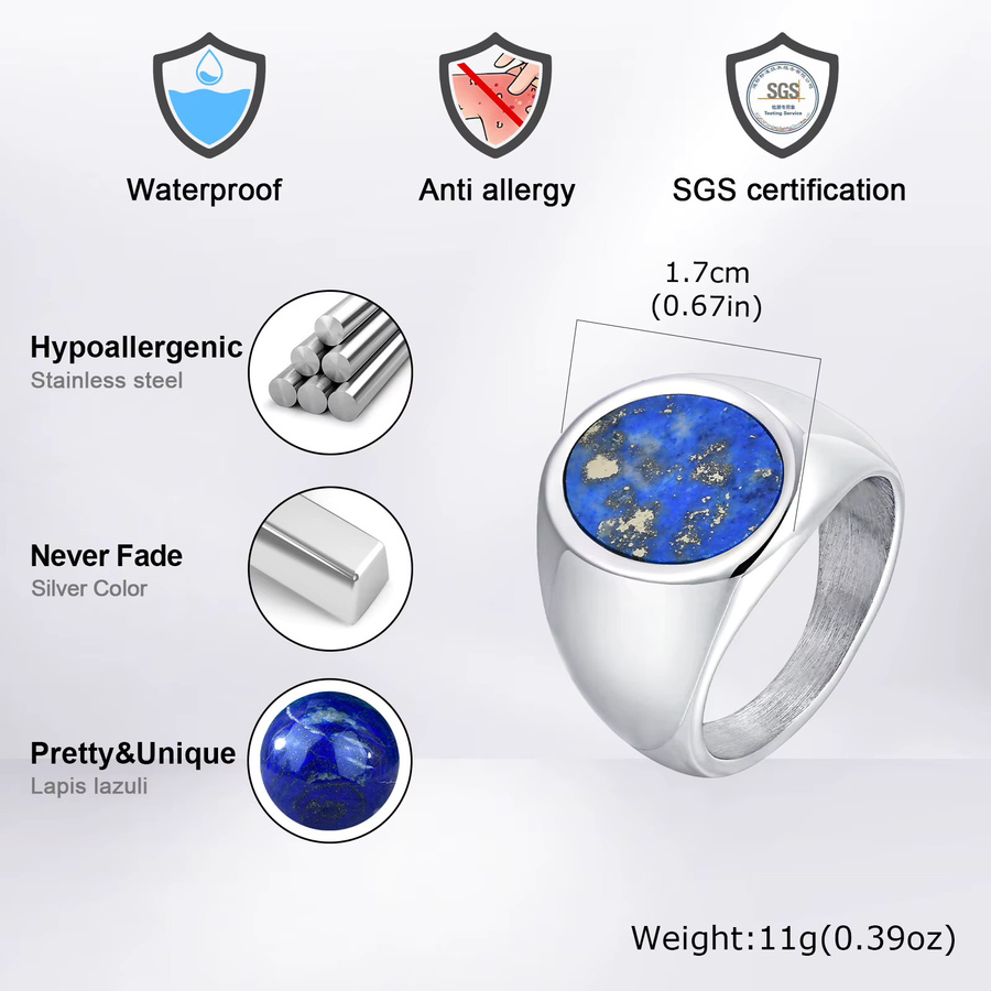 prjewel Siegelring Edelstahl, blauer Naturstein, Herren - Bild 2