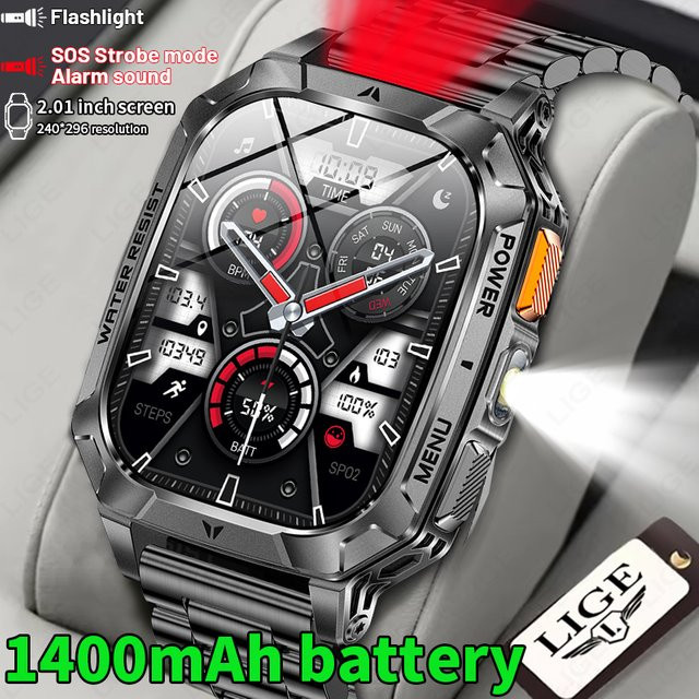 LIGE Smartwatch, Schwarz, Edelstahl, Silikon, Herren - Bild 1