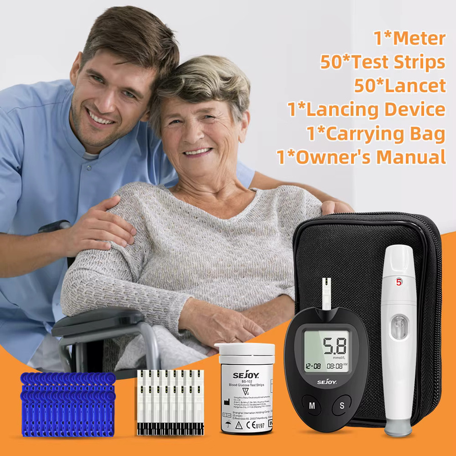 SEJOY Blutzuckermessgerät Komplett-Set in Beige mit 50 Teststreifen für Diabetes-Messungen - Bild 3