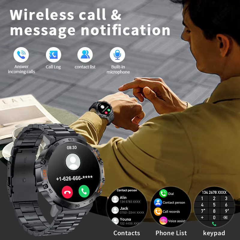 LIGE Smartwatch für Herren in Schwarz mit Bluetooth-Anruffunktion, 3ATM wasserdichtem Sport-Fitness-Armband, Gesundheitsmonitor und Taschenlampe mit über 100 Sportmodi - Bild 2