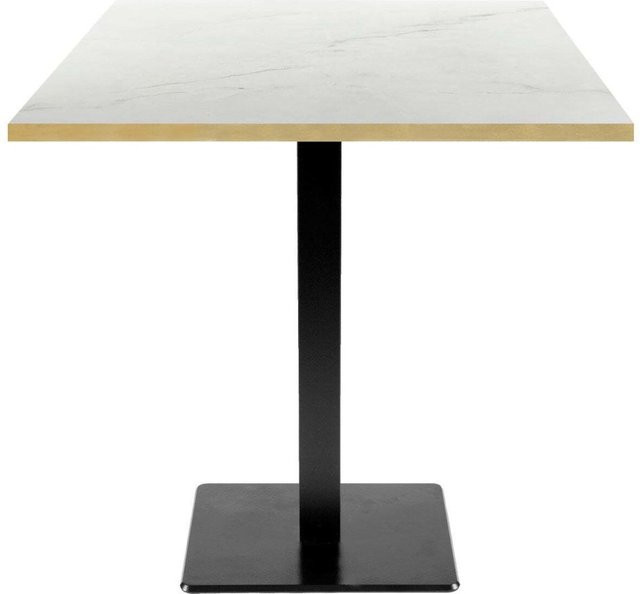 RestooTab Tisch Milan quadratisch, Platte in Weiß und Beige mit messingfarbenen Kanten und schwarzem Gestell, B/T/H: 70 x 70 x 75 cm - Bild 1