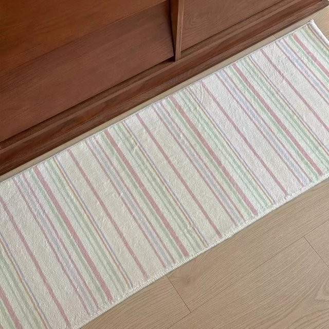 VIKAMA Schlafzimmerteppich mit Windstreifen in Cremefarben, weicher und rutschfester Bodenmatten-Bettvorleger für Wohnzimmer und Kinderzimmer - Bild 1