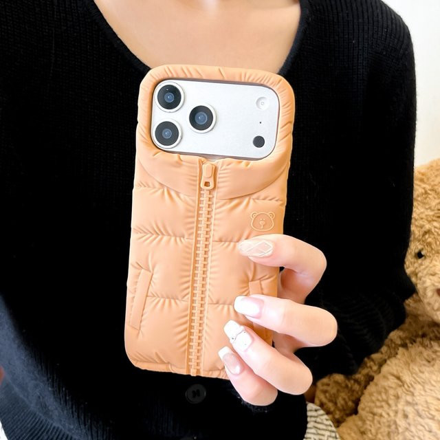 Kawaii Bären-Handyhülle im Pufferjacken-Design für Apple iPhone 17 Pro Max 16 15 14 13 12 in Pink - Bild 1