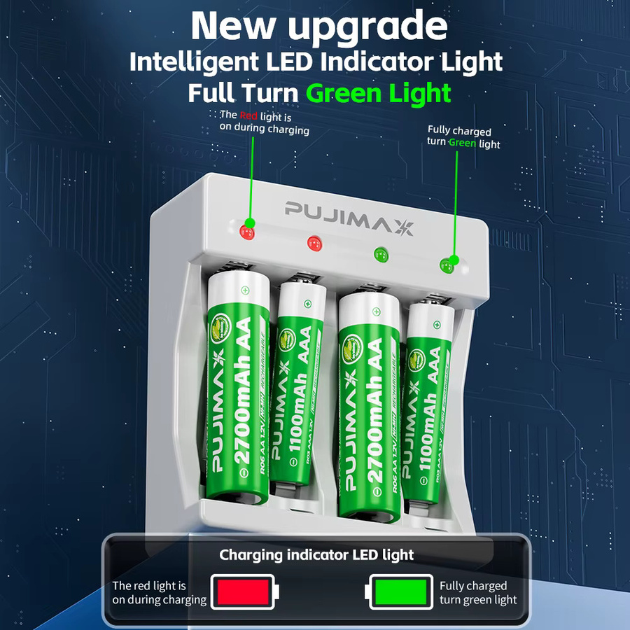 PUJIMAX AA/AAA Akku 1,2V Wiederaufladbare NI-MH Batterien mit 2700mAh und 1100mAh für Fernbedienungen, Mäuse, Computer und Spielzeug - Bild 2