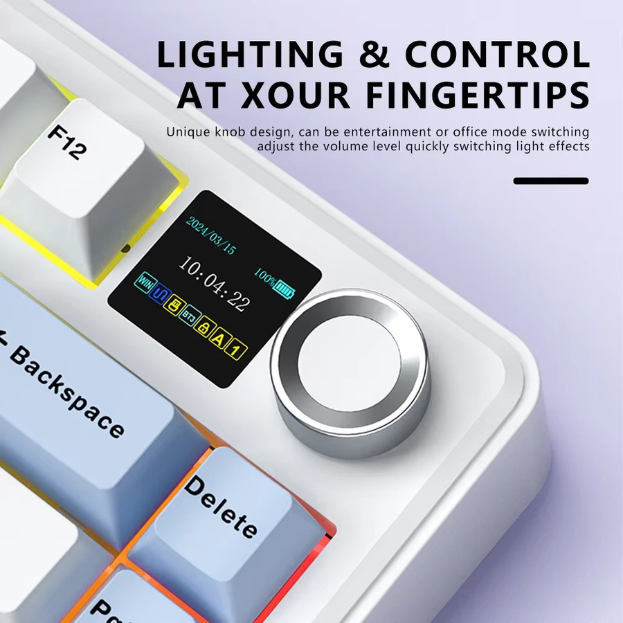 AULA F75 MAX Mechanische Gaming-Tastatur mit RGB, Hot-Swap und TFT-Bildschirm, 75 % Layout, Bluetooth/2,4 G/Verkabelt, Blau-Weiß - Bild 4