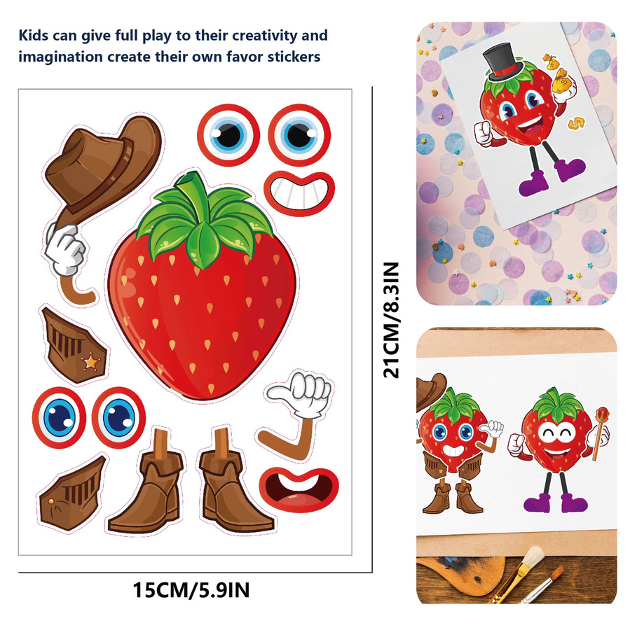 GOGOTU Erdbeer-Frucht-Gesichter Puzzle-Aufkleber, 16 Blatt - Bild 2