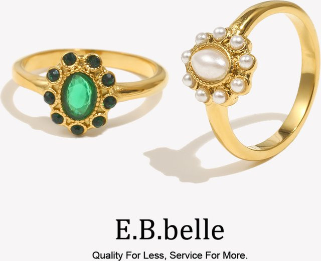 E.B.belle Perlenring, 18 Karat vergoldet, Edelstahl, Damen - Bild 1