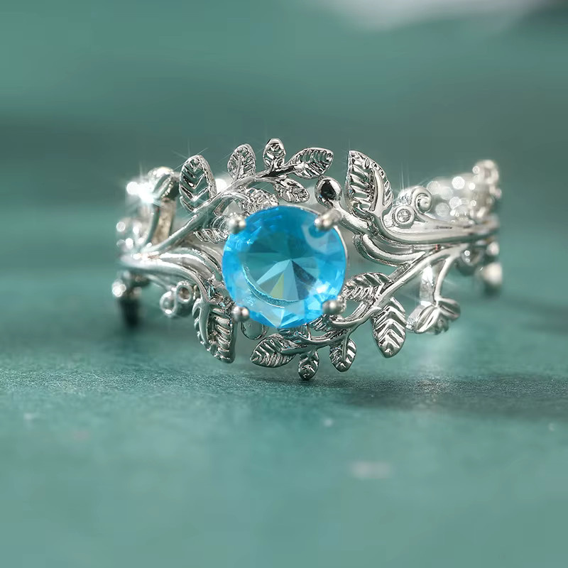 Ring Pflanzenring, blauer synthetischer Zirkonia, Damen - Bild 3