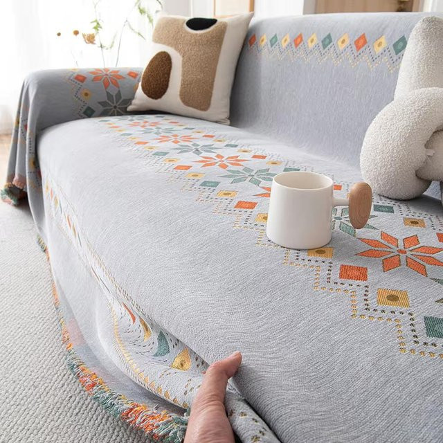 Strapazierfähiges Sofatuch von Your Warm Home in Grau mit Boho-Design, universeller Schonbezug für 3-Sitzer-Sofas, B/B: 180 x 180 cm - Bild 1