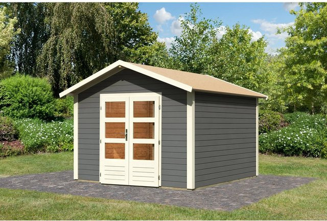 Karibu Holz-Gartenhaus Tyka in Terragrau mit Satteldach, B/T: 300 x 300 cm - Bild 1