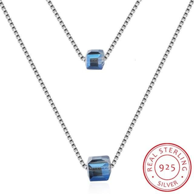 YIRAN Jewelry Halskette, 925 Sterling Silber, Kristalle Würfel Perlen, Blau, Damen - Bild 1
