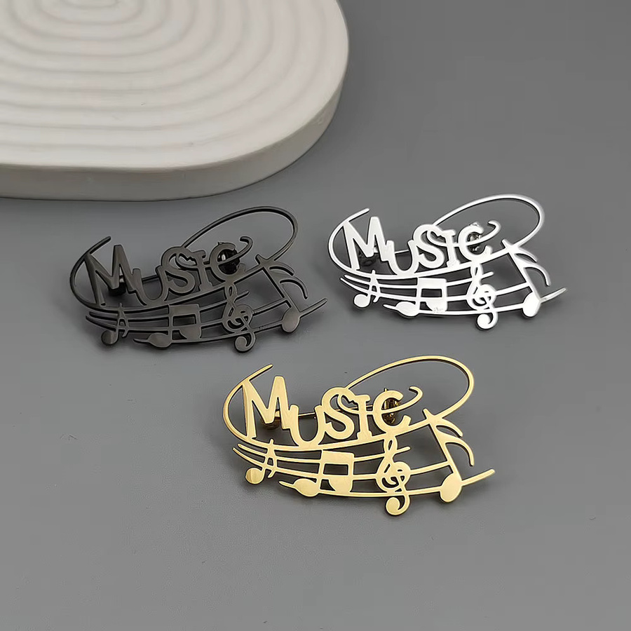 KATARIAN Brosche Musiknoten, Edelstahl, Gold, Unisex - Bild 3