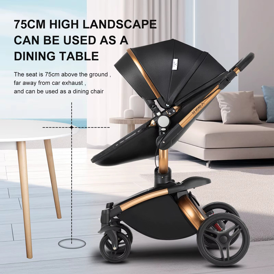 Oubeauou 3-in-1 Kombi-Kinderwagen für Neugeborene in Pink und Black mit Babywanne - Bild 4