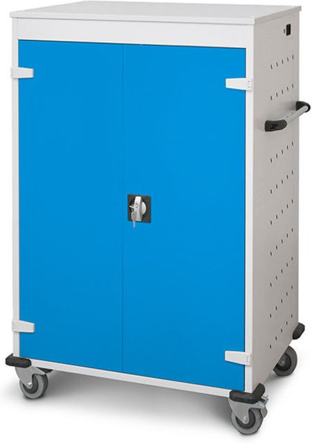 rotstahl Laptopwagen mit 20 Fächern, Korpus lichtgrau und blaue Türen, B: 92 cm, H: 125 cm - Bild 1