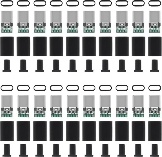 AOKIN 20er Set USB 3.1 Typ C Stecker und Buchsen 24 Pins Adapter für Solder Draht, Kabel und PCB Board Module in Schwarz - Bild 1
