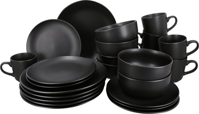 SILVERCREST® Geschirrset aus Stoneware, 24-teilig, Schwarz, mikrowellen- und spülmaschinenfest - Bild 1