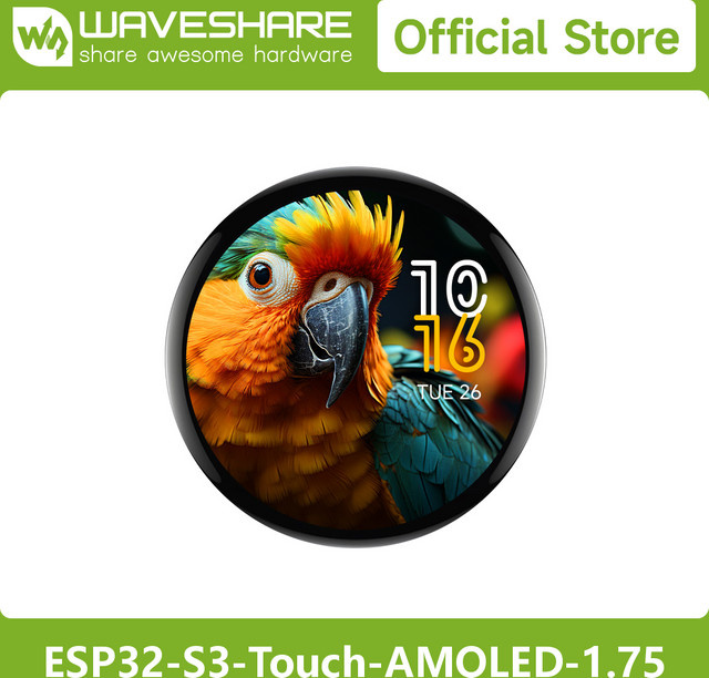 Waveshare ESP32-S3 1,75 Zoll AMOLED Rundes Touch-Display mit Integriertem Dual-Mikrofon-Array in Schwarz - Bild 1