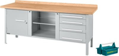 Schäfer Shop Select Kastenwerkbank PWi 200-1 aus Buche Multiplex mit Stahlgestell in Petrol und Weiß, Tragkraft bis 750 kg, B/T/H: 200 x 70 x 84 cm - Bild 1