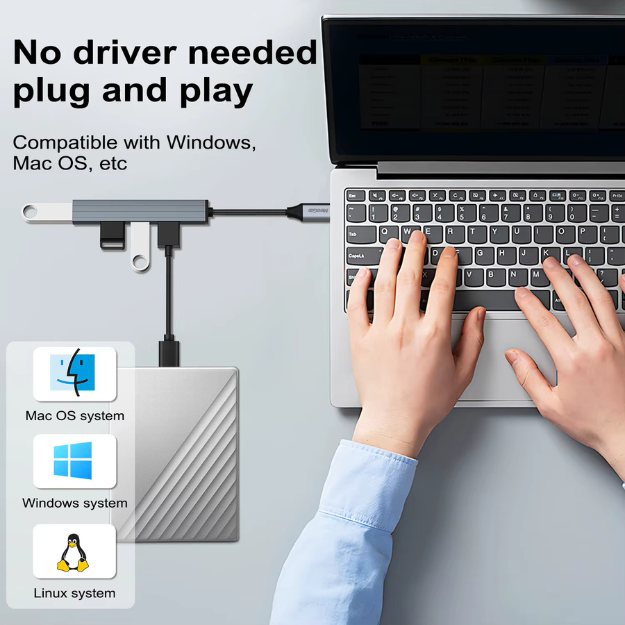MeeGoo 5-in-2 USB-C Hub Splitter in Grau mit OTG-Unterstützung für Laptop und Smartphone zur Datenübertragung von USB-Sticks und SD-Karten - Bild 4
