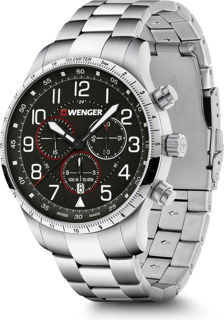 Wenger Herrenuhr Attitude Chronograph, Edelstahl, Quarz, 44 mm, Schwarz - Bild 1
