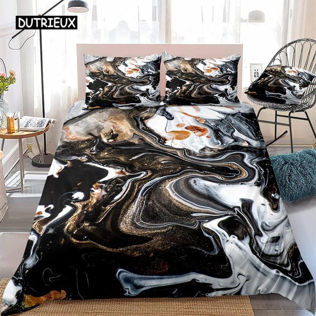 Bettwäsche Set Binchi Outdoor Product mit abstraktem Marmor Design in Schwarz Weiß Gold, Material Polyester, B/H: 140 x 210 cm - Bild 1