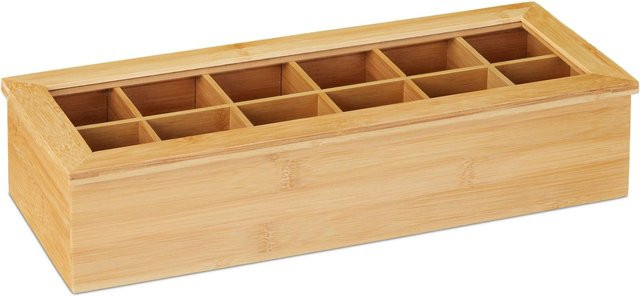 Relaxdays Teebox aus Bambus in Natur mit 12 Fächern, B/T/H: 41 x 16 x 9 cm - Bild 1