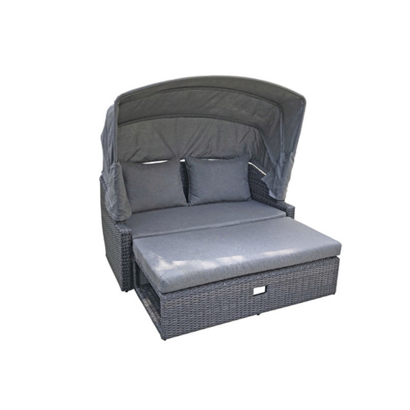 Garden Pleasure Gartensofa MONTE CARLO in Grau mit Kunststoffgeflecht, Auflagen und Sonnendach, B/H/T: 144 x 74 x 146 cm - Bild 3