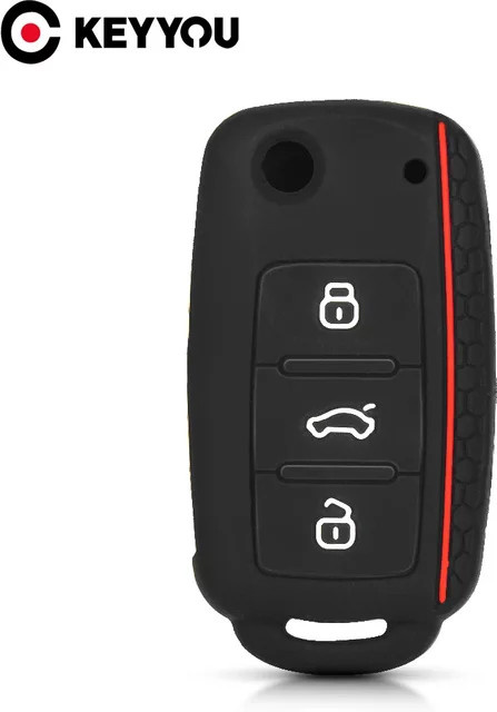 KEYYOU Silikon Fernbedienung Schlüssel Fob Abdeckung in Schwarz für SEAT Leon Ibiza, VW Golf Polo Bora Käfer Tiguan und SKODA Fabia Superb - Bild 1