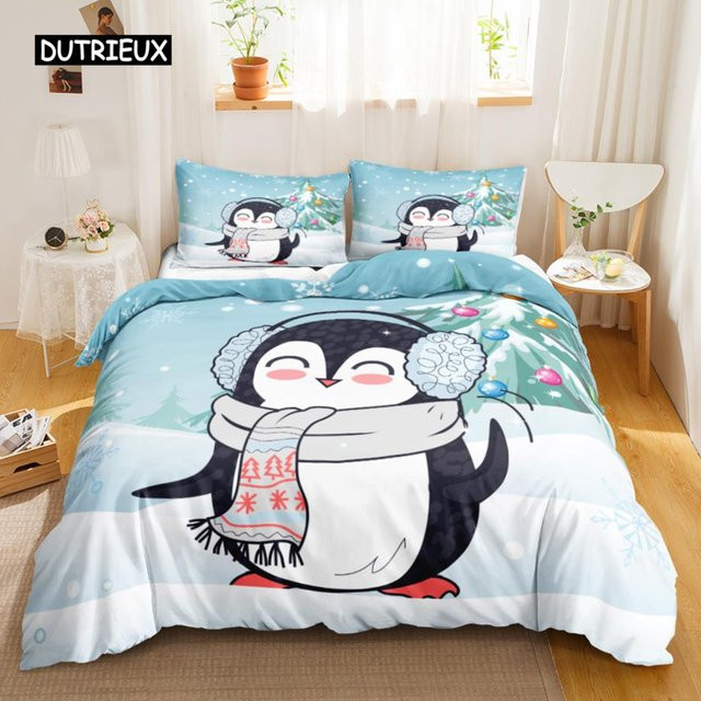 Binchi Outdoor Product Pinguin-Bettwäsche-Set für Kinder mit Antarktis-Tier-Motiv, Mehrfarbig, Polyester, B/H: 155 x 215 cm - Bild 1
