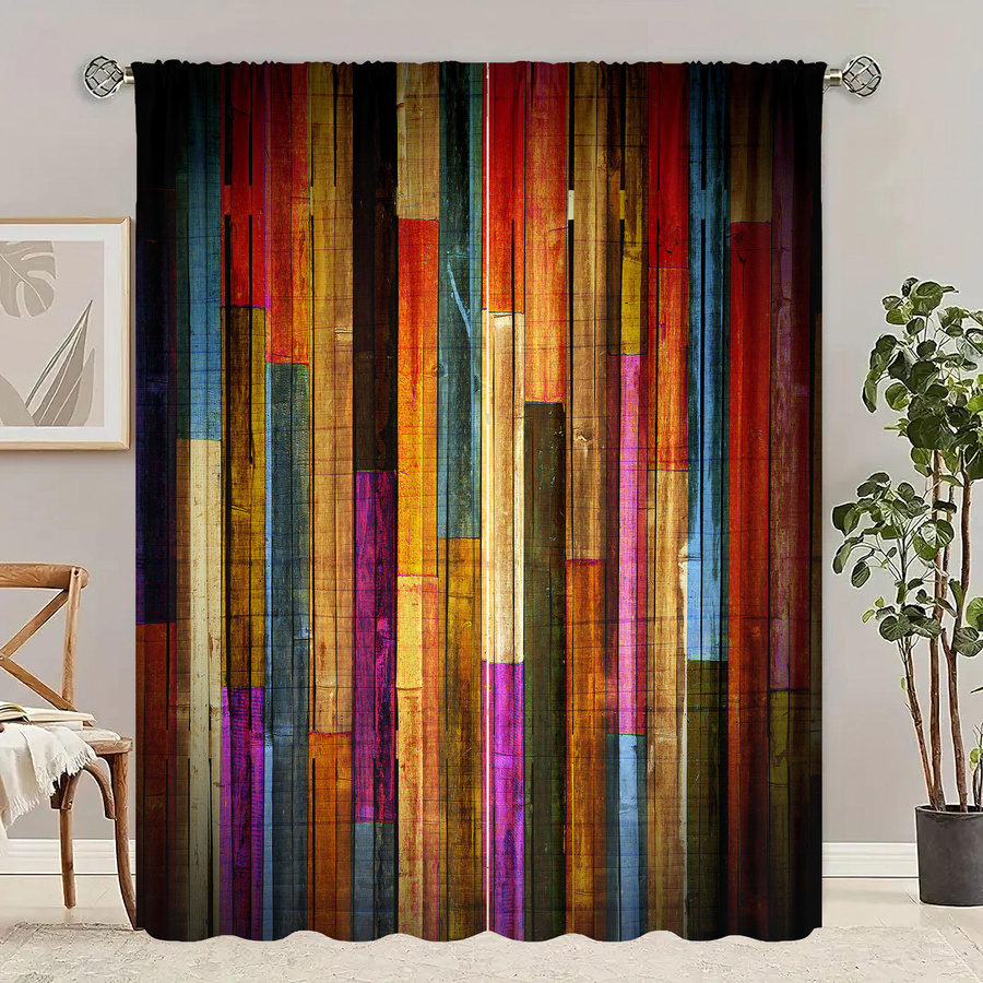 2er-Set Vorhang mit Vintage- und Streifenmuster aus Polyester in Multicolour, halbtransparent, moderner Stil, Breite: 76,2 cm, Höhe: 165,1 cm - Bild 2