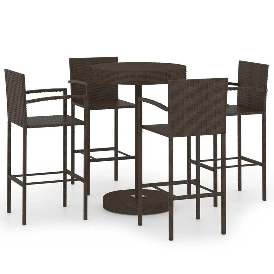 vidaXL 5-tlg Gartenbar-Set aus braunem PE-Rattan mit pulverbeschichtetem Stahlgestell - Bild 2