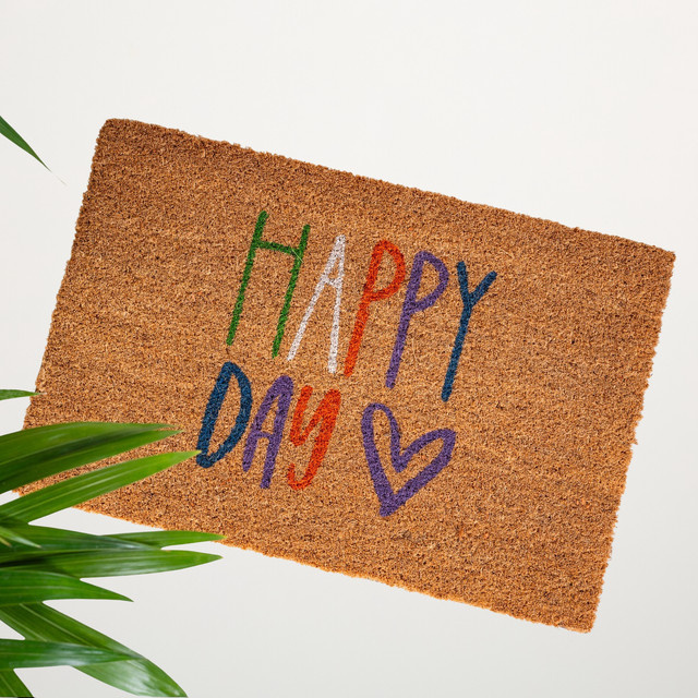 Kokos Fußmatte BLUME2000 mit Schriftzug Happy Day, B/T: 60,0 x 40,0 cm, Multicolor - Bild 1