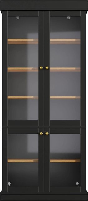 Merax Standhochschrank mit LED-Beleuchtung und Glasvitrine in Schwarz, H x B x T: 180 x 40 x 80 cm - Bild 1