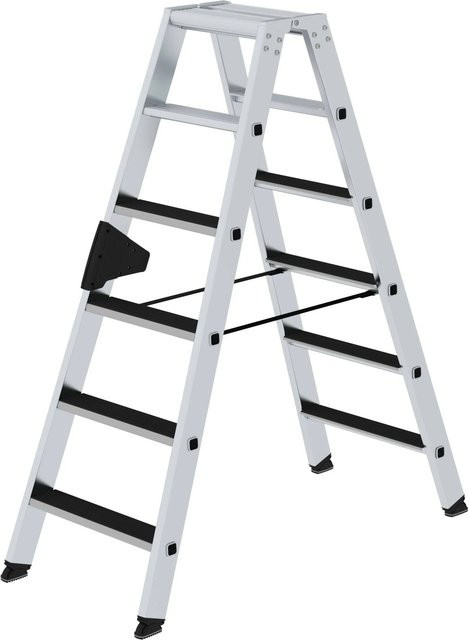 PROREGAL Stufen-Stehleiter beidseitig begehbar mit Clip-Step in Silber, 2 x 6 Stufen - Bild 1
