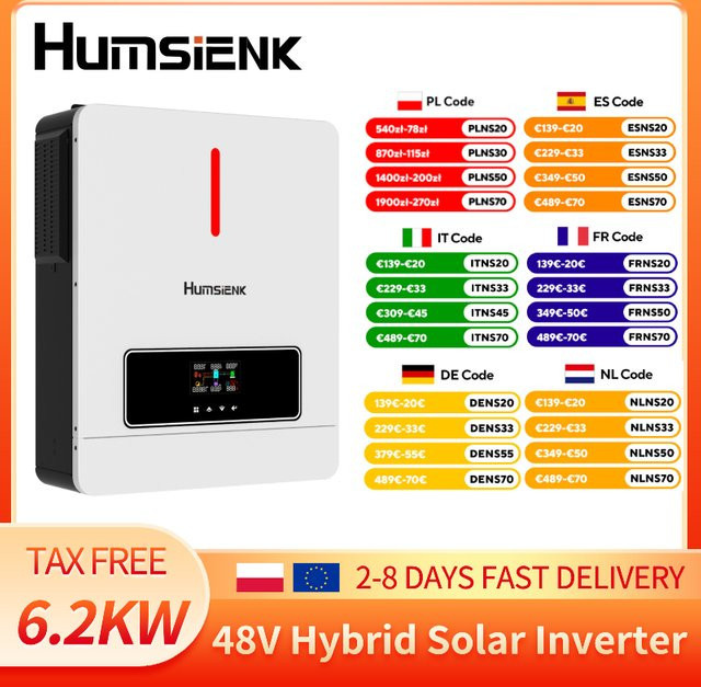 Humsienk Hybrid-Solarwechselrichter 6,2KW mit 120A MPPT-Solar-Laderegler, 48V, Reiner Sinus, Weiß - Bild 1