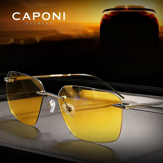 CAPONI Sonnenbrille, Herren, randlos, Titan, gelb, rechteckig - Bild 1