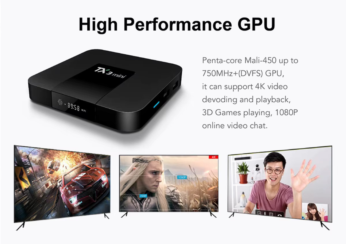 Yggcoo 2025 TX3 Mini 4K Smart TV Box Android 10, Amlogic 3228A, 2GB RAM, 16GB Speicher, 4K UHD, H.265, 2,4G WLAN, Media Player in Schwarz - Bild 3
