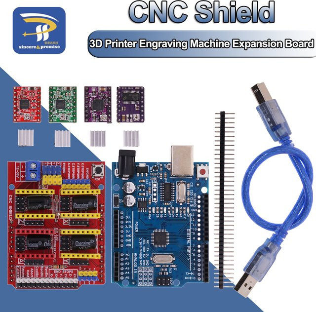 CNC Schild V3 Gravur Maschine und 3D Drucker Expansion Board mit A4988 DRV8825 AT2100 Treibern für Arduino und UNO R3 inklusive USB-Kabel in Grün - Bild 1