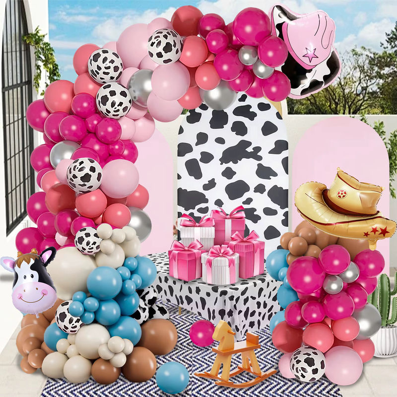 116-teiliges Western-Cowboy Ballonbogen-Set zur Dekoration für Geburtstage in Khaki, Rosa, Blau und Mehrfarbig mit Cowboyhut-Aluminiumfolienballons und Latexballons - Bild 5