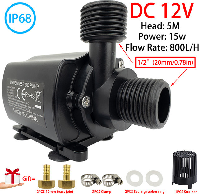 xmshxltd Mini bürstenlose Wasserpumpe mit Filter DC12V 800L/H, Farbe: Schwarz - Bild 1
