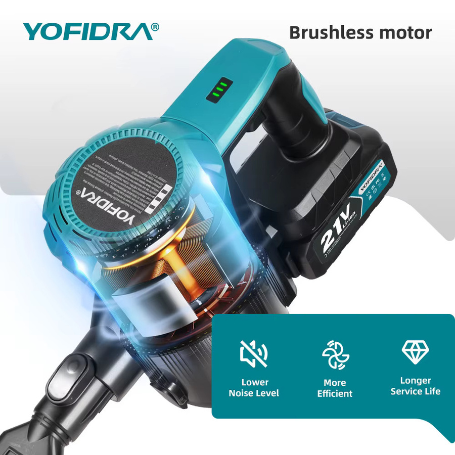 Yofidra Bürstenloser Elektrischer Akku-Staubsauger mit 30kPa Saugkraft und 2 HEPA-Filtern, kompatibel mit Makita 21V Akku, für Zuhause und Auto - Bild 6