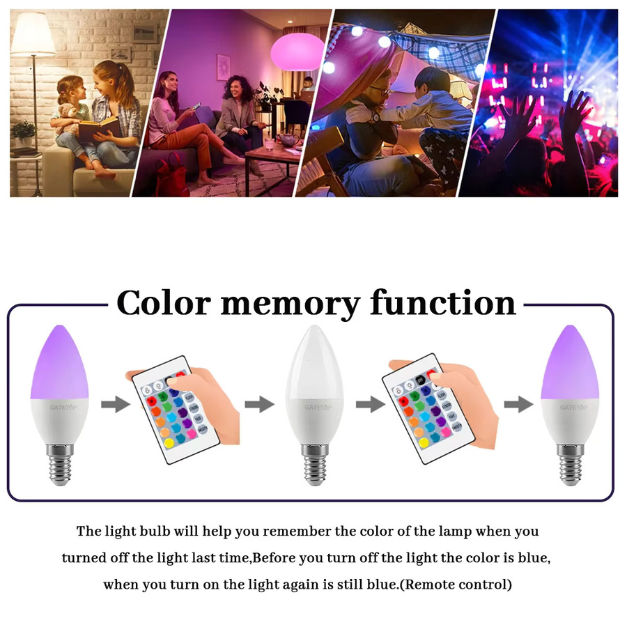 RGB LED Kerzenbirne E14 mit Fernbedienung, 6W, dimmbar, Mehrfarbig - Bild 3