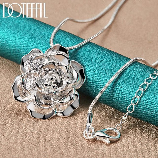 Doteffil Blumenhalskette, 925 Silber, Schlangenkette, 55 cm, Damen - Bild 1