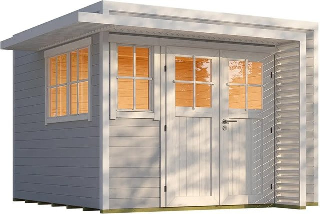 Weka Gartenhaus Amberley mit Doppeltür und 2 Fenstern in Grau-Weiß, B/T: 300 x 300 cm - Bild 1