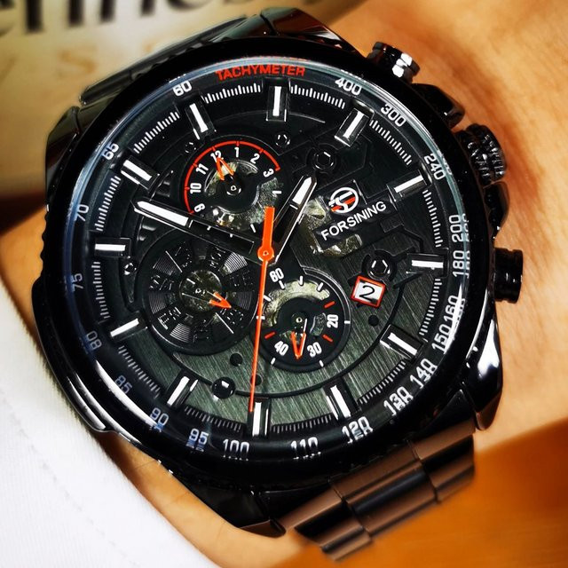 Forsining Armbanduhr, Automatik, Edelstahl, Schwarz, Herren - Bild 1