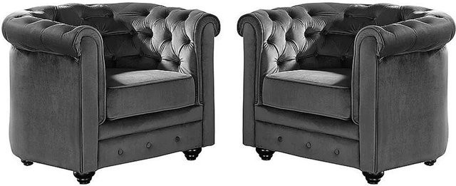 Vente-unique Chesterfield Sessel mit gerader Rückenlehne aus Samt in Anthrazitgrau, Höhe: 82 cm - Bild 1