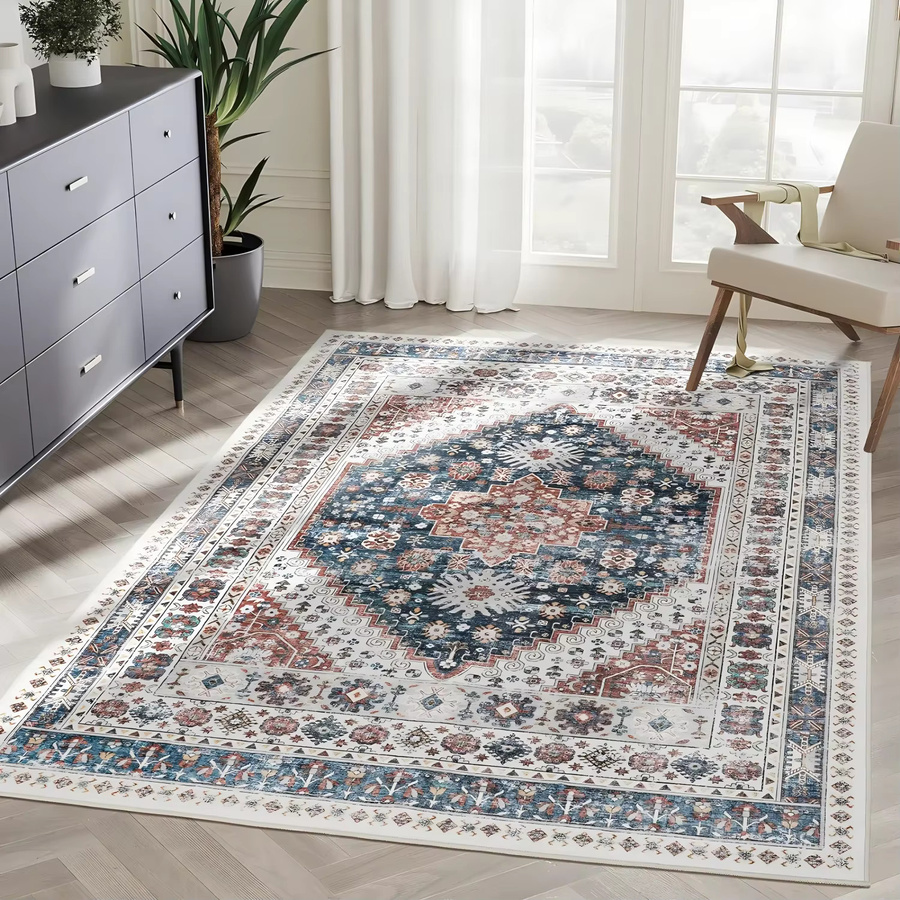 VIKAMA Retro-Teppich im böhmischen Orient-Design, rutschfest und schmutzabweisend, Mehrfarbig, B/T: 120 x 80 cm - Bild 1