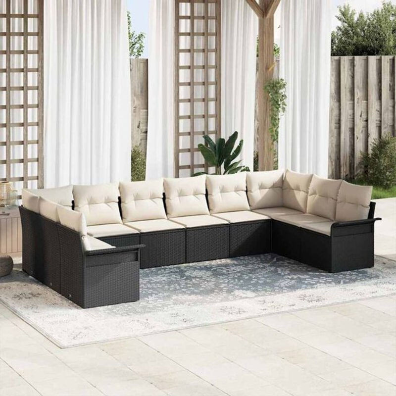 vidaxl Garten-Sofa-Set aus Poly-Rattan mit 10 Kissen in Schwarz und Beige - Bild 1