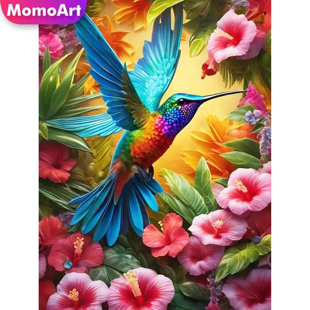 Momoart Diamant-Stickerei DIY Set mit Blumen- und Vogelmotiv, rundes Diamant-Mosaik in Multicolour, B/H: 30,0 x 20,0 cm - Bild 1
