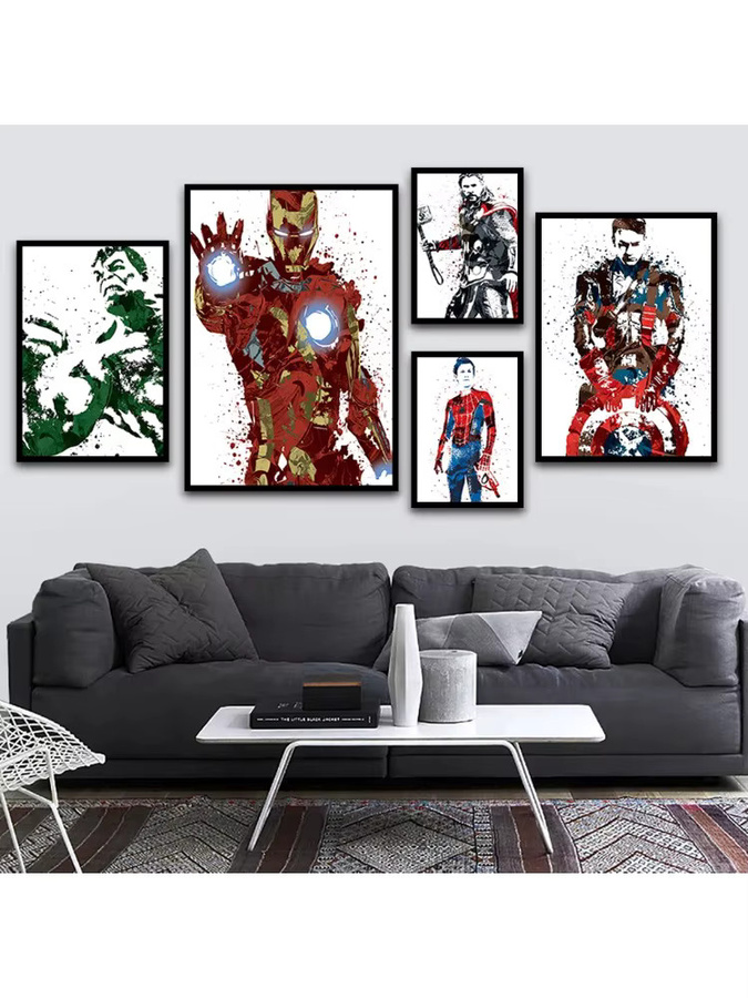 Beast Kingdom Marvel Avengers Diamant-Wandkunst-Poster mit Iron Man, Spiderman, Hulk und Captain America als Aquarell-Gemälde-Druck in Multicolour - Bild 2